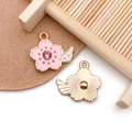 Pink sakura flower wing pendant with zircon for DIY jewelry making and crafts - Pink Enamel Rhinestone Wing Flower Style (12308)