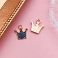 Pendentifs couronne or rose avec émail noir et texture métal pour bijoux DIY créatifs - Couronne Noire Perle (12447)