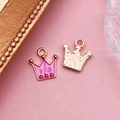 Pendentif couronne en émail rose et breloque en alliage doré pour création de bijoux DIY - Style Couronne Rouge Rose Nacré (12448)