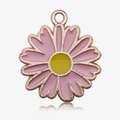 Pink daisy flower pendant in enamel alloy with rose gold finish for DIY jewelry making - Pink Enamel Chrysanthemum Style (14774)