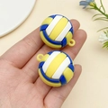 Close-up of miniature blue white and yellow volleyball pendant for DIY keychains - Yellow-White Volleyball (22928)