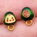 Ciondoli in smalto verde e oro con motivi festivi e simbolo portafortuna Fu - Involtino di Riso Smiley Dritto Appeso Piccolo Verde (22633)