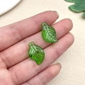 Translucent green acrylic leaf pendants for DIY earring jewelry making, pair of two pieces - Irregular Short Leaf (22145)