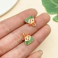 Golden alloy panda zongzi charm with green enamel for DIY Dragon Boat Festival jewelry - Small Double Sided Green Fortune Zongzi (22228)