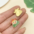 Cartoon rice dumpling alloy charms with green stripes and red hats for DIY jewelry - Large Single Sided Green Fortune Zongzi (22230)