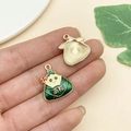 Cartoon rice dumpling metal pendant with green enamel and golden textured back - Success Triangle Zongzi (22885)