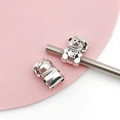 Silver teddy bear charm bead with holiday hat for DIY charm bracelet jewelry - Christmas Hat Bear (15172)