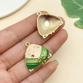 DIY Zongzi broom charm in cream and green enamel with gold bow for Dragon Boat Festival - Bow Tie Triangle Zongzi (22886)
