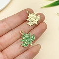 Golden maple leaf pendant with green enamel finish for DIY jewelry decorations - Artemisia Leaf Pendant (23035)