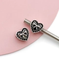 Ciondolo a cuore in argento con pietre nere e fiocco per bracciali fai-da-te - Cuore con Fiocco (15195)