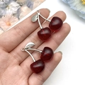 DIY κεράσι μενταγιόν από σκούρα κόκκινη ρητίνη με γκλίτερ και ασημένια μεταλλικά φύλλα - Ασημί Διάφανο Κόκκινο Γκλίτερ (23242)