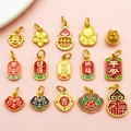 15pcs Chinese gold lucky charms set with colorful enamel for DIY jewelry making - Antique Gold Chinese Style Enamel Charms Assorted