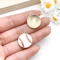Baseball charm pendant with white enamel and red stitching on golden metal base - Small Baseball (19633) / 21x18mm