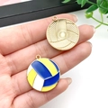 DIY volleyball pendants in gold-tone metal and blue-yellow enamel for jewelry making - Blue Yellow Volleyball Charm (19028) / 27x25mm