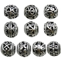 Perles creuses en alliage d'argent vieilli avec motifs cœurs et fleurs pour bijoux DIY - Ensemble Boule de Fleur Argent Antique (SN236)
