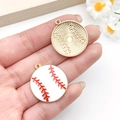 Baseball theme metal charms set with white enamel and golden finish for DIY jewelry - Large White Baseball (19030) / 28x25mm