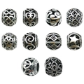 Lot de 10 perles d'espacement en alliage d'argent vintage pour bracelets DIY avec motifs - Ensemble de Perles Creuses à Gros Trous (SN369)