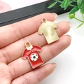 Soccer jersey pendant charms in red enamel and gold finish for DIY jewelry making - Red Sports Soccer Jersey Charm (16738) / 20x25mm