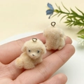 Detail of cream-colored flocked poodle pendants for DIY crafts and jewelry making - Light Brown Yellow Head Turning Dog (23134)