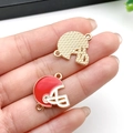 Pair of red enamel rugby helmet charms with gold plating for DIY jewelry projects - Red Double Ring Rugby Helmet (21722) / 19x17mm