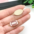 DIY American football charm connector in gold finish with reddish-brown enamel - Brown Rugby (21732) / 26x12mm