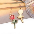 Detailed macro view of red rose and golden fan alloy pendants for DIY jewelry making - Red Enamel Rose (Style 3)