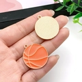 DIY basketball pendant charm with orange enamel finish and golden metal texture - Orange Basketball (21719) / 29x26mm