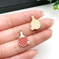 DIY table tennis racket pendant with red enamel, white pearl, and gold-plated alloy finish - Red Ping Pong Racket with Pearl (21739) / 20x13mm