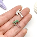 Detail of palm tree alloy charms with silver finish and colorful oil drip enamel work - Oil Green Beach Palm Tree Style (21936)