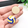 Polished metal volleyball charm with yellow, blue and white enamel for DIY jewelry - Blue Volleyball (21717) / 28x24mm