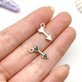 Detail of heart arrow charms in black and white enamel finish with small round loops - Black Bow and Arrow Style (21922)