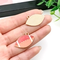 Golden American football charm pendant with red and orange enamel stitch detail - Orange Rugby Ball (21720) / 28x19mm