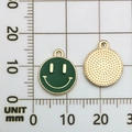 Dark green enamel round smiley face pendant charm in gold plated finish for DIY jewelry - Small (11.5x14mm) / Green