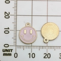 Pink smiley face round alloy pendant with gold edges and scale measurement guide - Small (11.5x14mm) / Pink