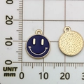 Dark blue enamel round smiley face charm in gold finish for DIY jewelry necklaces - Small (11.5x14mm) / Dark Blue