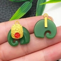 Deep green faux jade elephant ruyi pendant with gold Fu character clasp for DIY jewelry - Emerald Glace Zinc Alloy Fu Elephant (22209)