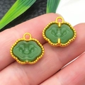 Green faux jade Ruyi lock pendant with gold alloy frame for DIY jewelry making - Green Glace Zinc Alloy Auspicious Ruyi (22210)