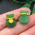 Fuxiang lucky bag pendant with green imitation jade and gold accents for DIY jewelry - Green Glace Zinc Alloy Fu Lucky Bag (22212)