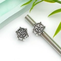 Perla in argento antico con texture intrecciata e pietra nera per bracciali fai-da-te - Stile Timone Argento Antico (8818)
