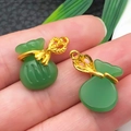 Green faux jade money bag pendants with gold metal clasps for DIY jewelry making - Green Glace Zinc Alloy Money Bag (22216)