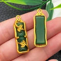 Bamboo shaped faux jade pendant with golden butterfly metal frame for DIY jewelry - Green Glace Zinc Alloy Bamboo (22217)