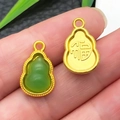 Golden gourd pendant set with green faux jade and Fu character engraving detail - Green Glace Zinc Alloy Fu Gourd (22218)