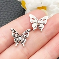 Vintage hollow butterfly charm in antique silver finish for DIY jewelry and earrings - Antique Silver Insect 3D Butterfly (SN1150)