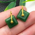 Retro square dark green jade-style earrings with golden metal clasps for DIY jewelry - Green Glace Zinc Alloy Square Buckle (22219)