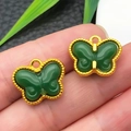 Golden butterfly charms with green faux jade inlay for DIY jewelry necklaces - Green Glace Zinc Alloy Butterfly (22222)