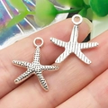 Silver starfish pendants with dual-side dot and stripe texture for DIY jewelry making - Starfish Style (22287)