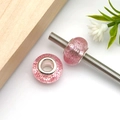Pink glitter resin large hole beads with silver metal cores for DIY jewelry making - Round Sequined Large Hole Bead (17953) / 1 Piece (9x13mm) / Light Red