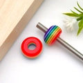 DIY rainbow striped resin large hole beads for bracelets on a metal threaded stand - Round Striped Barrel Bead (17958) / 1 Piece (8x14mm) / Colorful