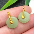 Elegant pair of light green jadeite donut earrings with minimalist golden metal hooks - Light Green Glace Zinc Alloy Round Buckle (22262)