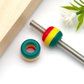 DIY resin beads with red, yellow, and green stripes on a silver screw rod - Round Wide Striped Barrel Bead (17936)